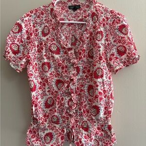 Ralph Lauren Red and White Floral Blouse